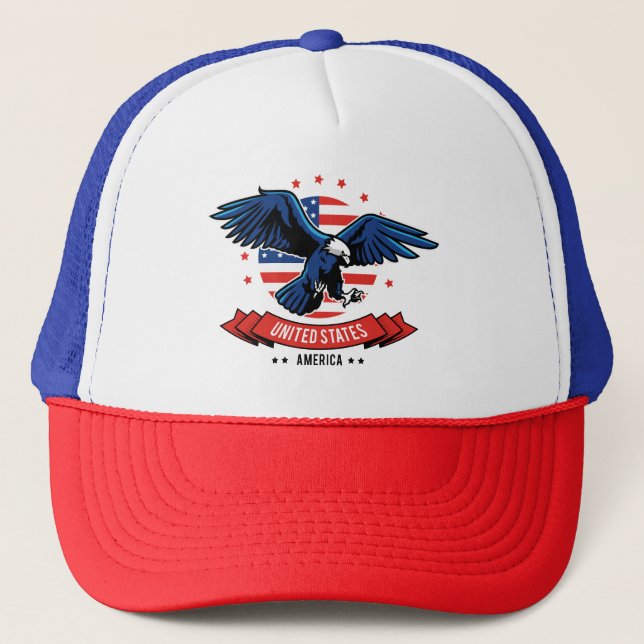 American Eagle with Flag Colors Stars & Stripes Trucker Hat (Front)