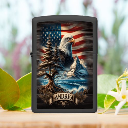 American Eagle With Mountain And Tree Zippo Lighter