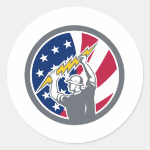 American Electrician USA Flag Icon Classic Round Sticker