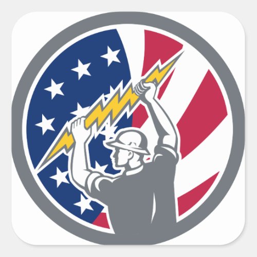 American Electrician USA Flag Icon Square Sticker