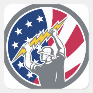 American Electrician USA Flag Icon Square Sticker