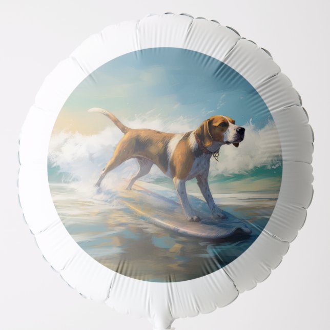 American Engligh Foxhound Beach Surfing Painting  Balloon (Front)