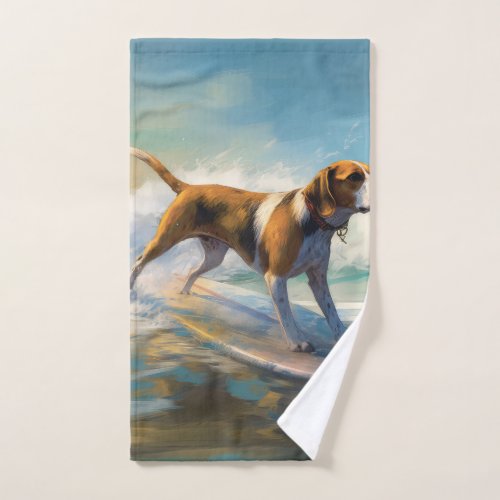 American Engligh Foxhound Beach Surfing Painting  Bath Towel Set