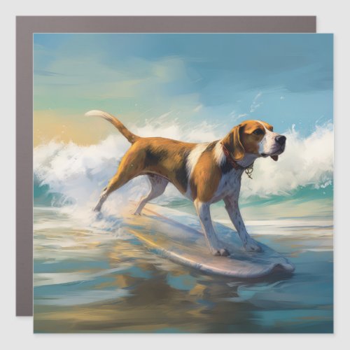 American Engligh Foxhound Beach Surfing Painting  Car Magnet