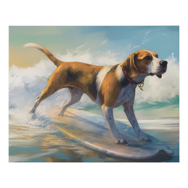 American Engligh Foxhound Beach Surfing Painting  Faux Canvas Print (Front)