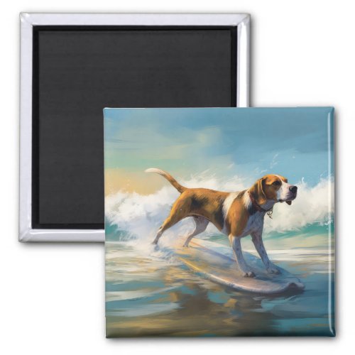 American Engligh Foxhound Beach Surfing Painting  Magnet