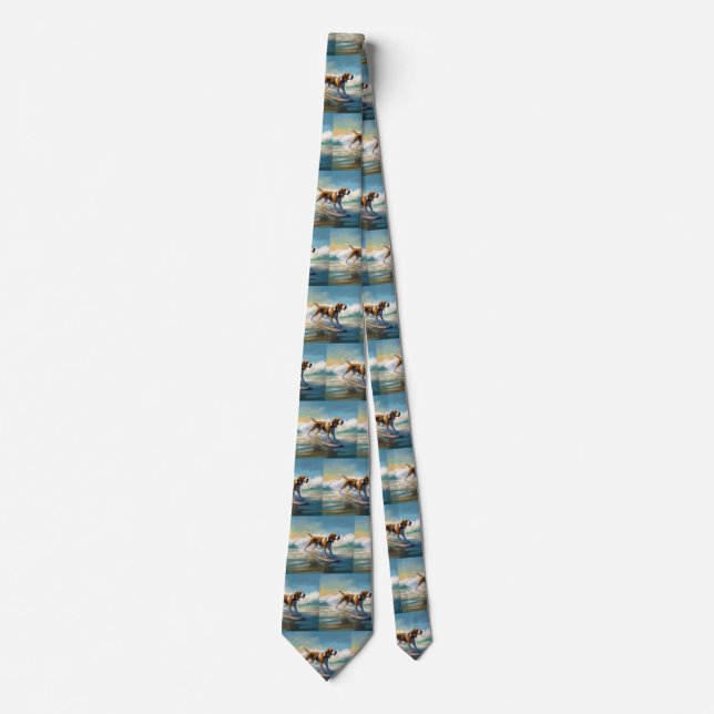 American Engligh Foxhound Beach Surfing Painting  Neck Tie (Front)