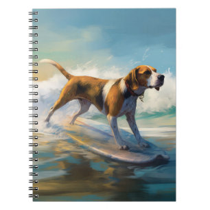 American Engligh Foxhound Beach Surfing Painting Notebook