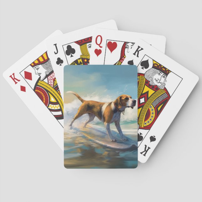 American Engligh Foxhound Beach Surfing Painting  Poker Cards (Back)