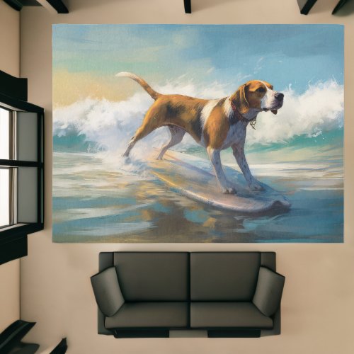 American Engligh Foxhound Beach Surfing Painting Rug