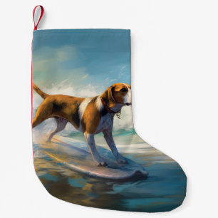 American Engligh Foxhound Beach Surfing Painting Small Christmas Stocking