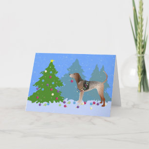 American English Coonhound Decorating Christmas Tr Holiday Card