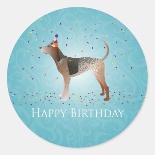 American English Coonhound Happy Birthday Design Classic Round Sticker