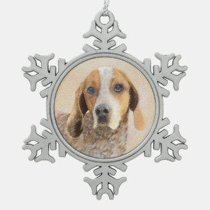 American English Coonhound Painting - Dog Art Snowflake Pewter Christmas Ornament