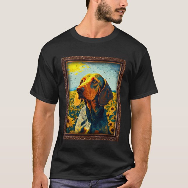 American English Coonhound Painting Sunflower Flow T-Shirt (Front)