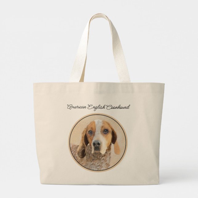 American English Coonhound Redtick Painting Dog Large Tote Bag (Back)