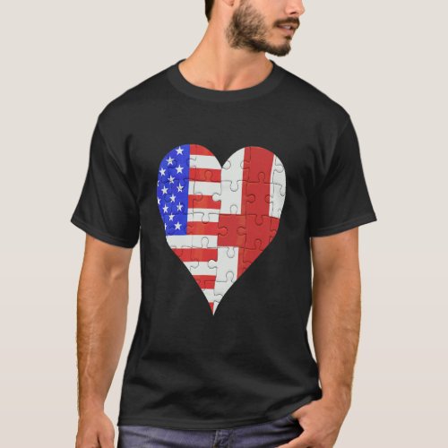 American English Flag Heart  T_Shirt