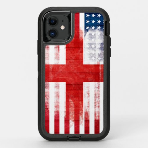 American English Flag  Wood Grain  Paintstrokes OtterBox Defender iPhone 11 Case