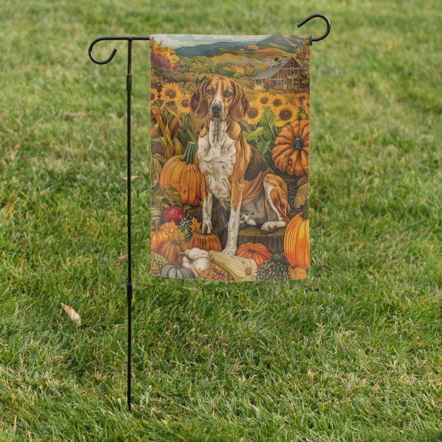 American English Foxhound Autumn Harvest Garden Flag (In SItu)