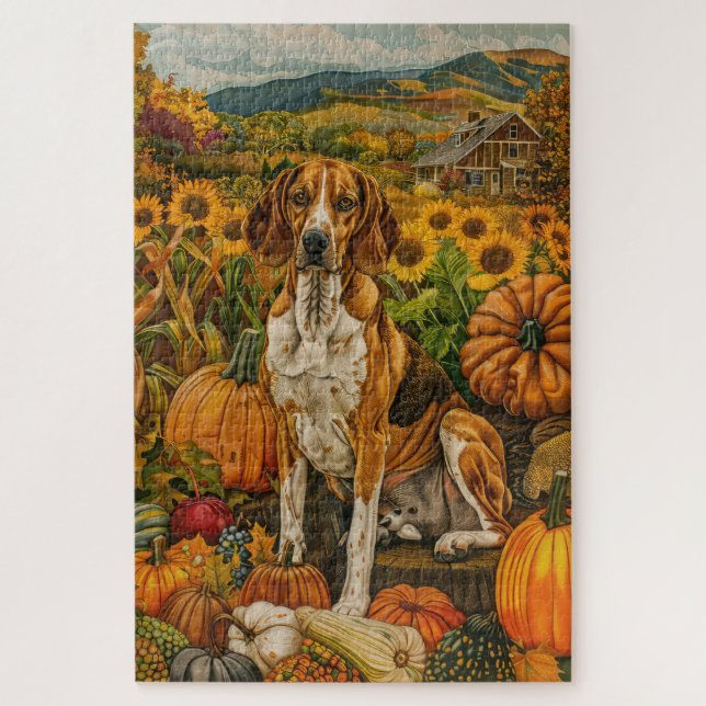 American English Foxhound Autumn Harvest Jigsaw Puzzle (Vertical)