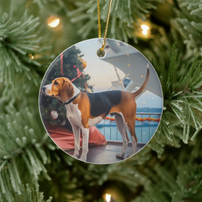 American English Foxhound Christmas Cruise Holiday Ceramic Ornament (Tree)