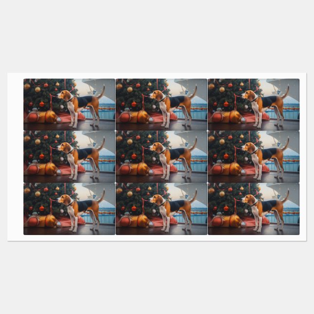 American English Foxhound Christmas Cruise Holiday Labels (Sheet)
