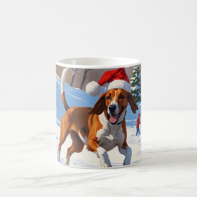 American English Foxhound Christmas Festive Snow  Coffee Mug (Center)