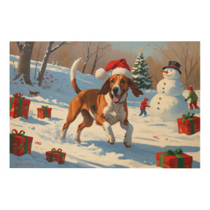 American English Foxhound Christmas Festive Snow  Wood Wall Art