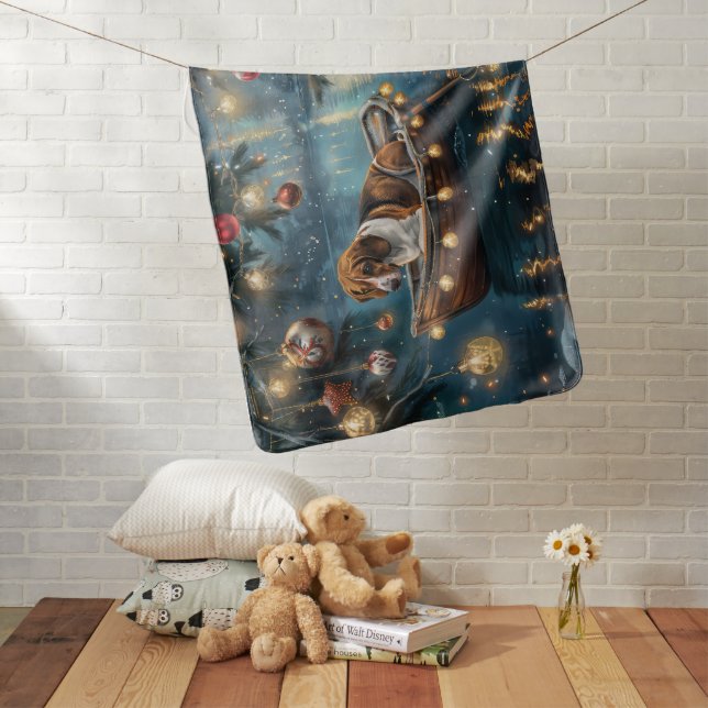 American English Foxhound Christmas Festive Voyage Baby Blanket (In Situ)