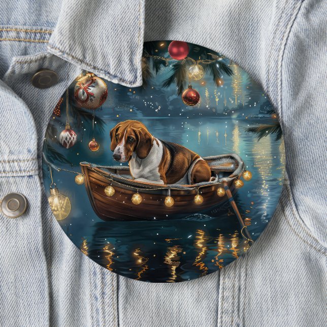 American English Foxhound Christmas Festive Voyage Button (In Situ)