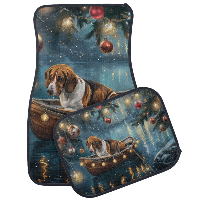 American English Foxhound Christmas Festive Voyage Car Floor Mat (Set)