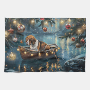 American English Foxhound Christmas Festive Voyage Kitchen Towel
