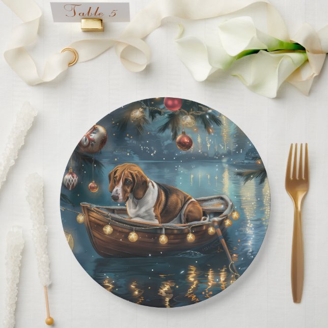 American English Foxhound Christmas Festive Voyage Paper Plates (Wedding)