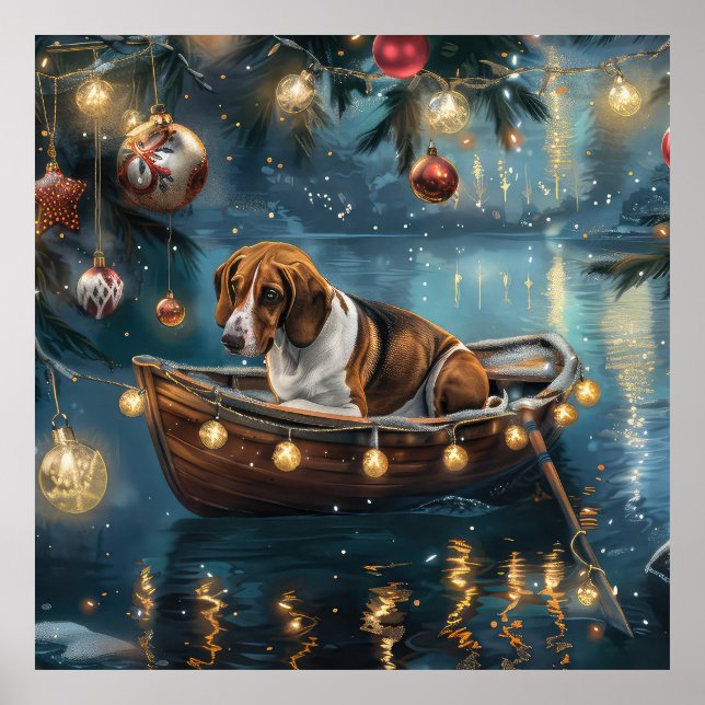 American English Foxhound Christmas Festive Voyage Poster (Front)