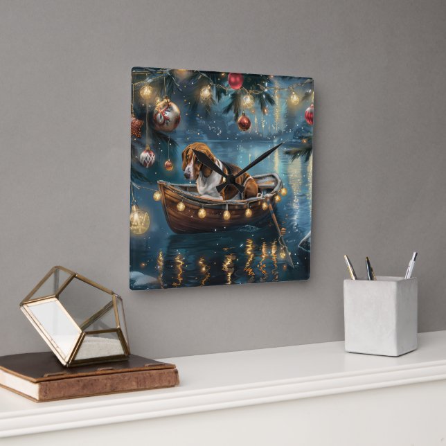 American English Foxhound Christmas Festive Voyage Square Wall Clock (Office)