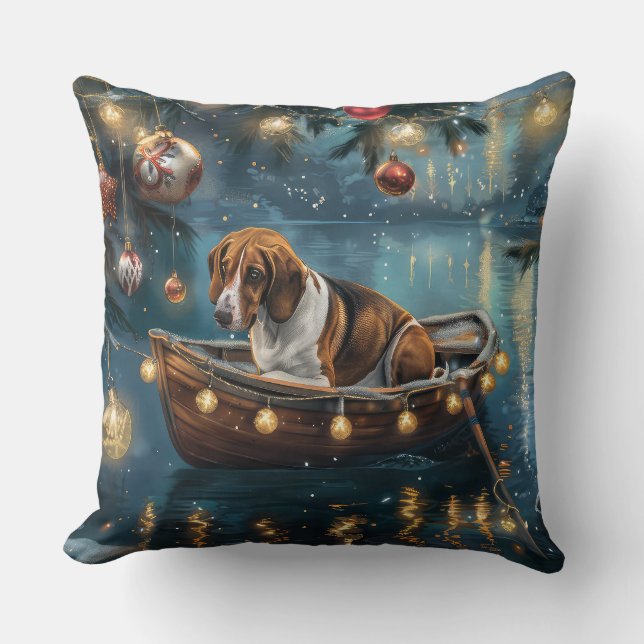 American English Foxhound Christmas Festive Voyage Throw Pillow (Front)