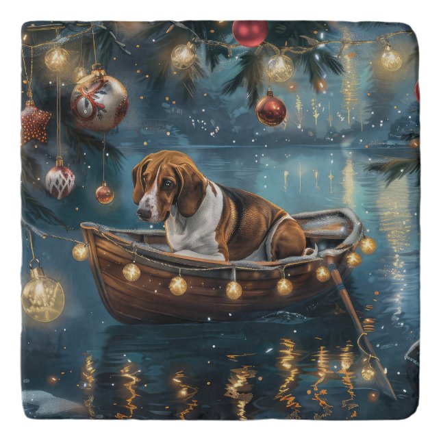 American English Foxhound Christmas Festive Voyage Trivet (Front)
