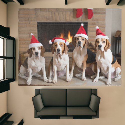 American English Foxhound Christmas Fireplace Rug