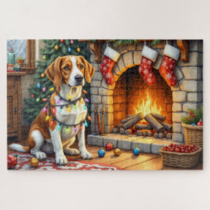 American English Foxhound Christmas Lights Jigsaw Puzzle