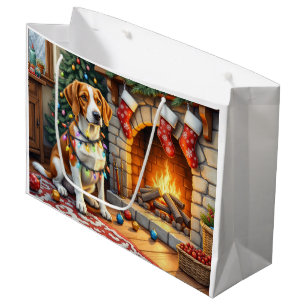 American English Foxhound Christmas Lights Large Gift Bag