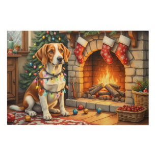 American English Foxhound Christmas Lights  Wood Wall Art