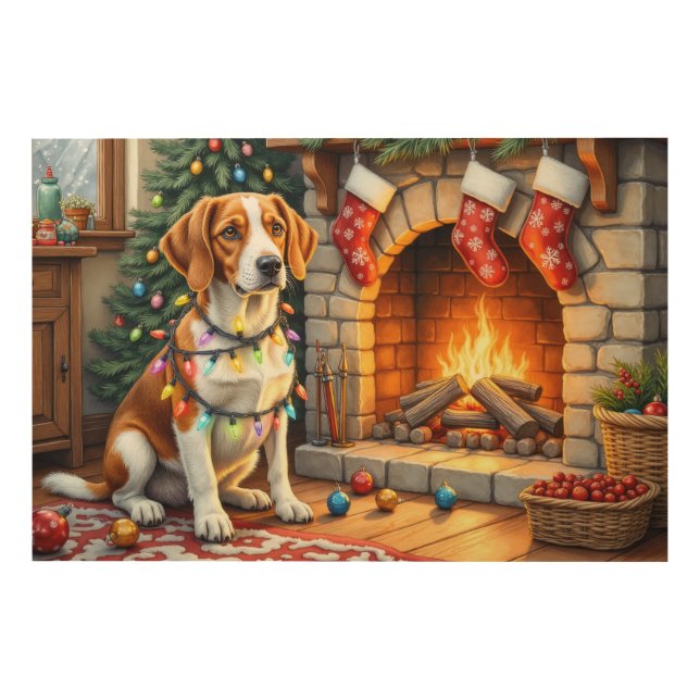 American English Foxhound Christmas Lights  Wood Wall Art (Front)