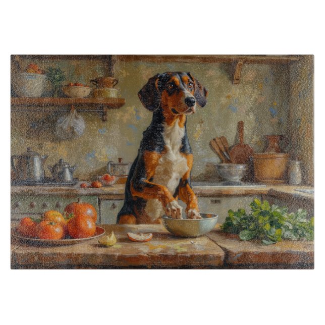 American English Foxhound Cooking in Kitchen Cutting Board (Front)