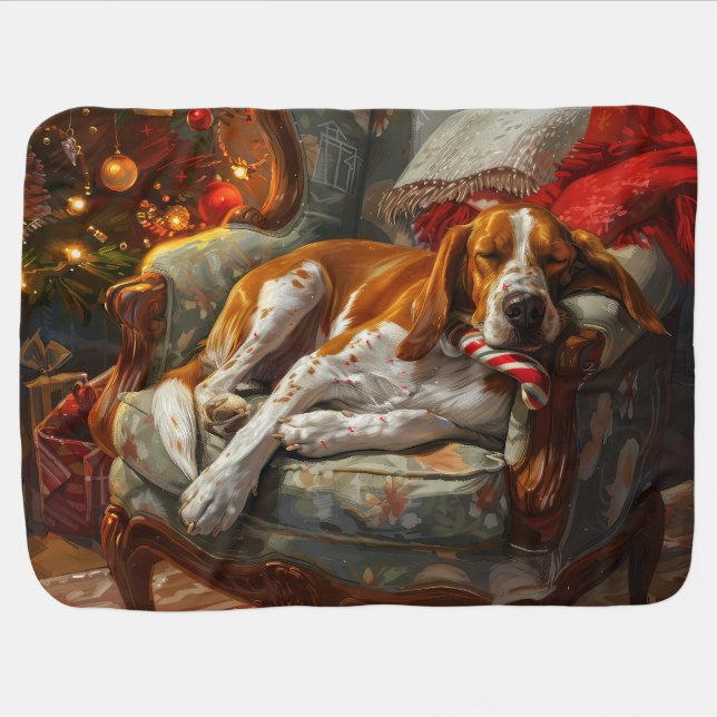American English Foxhound Dog Christmas Festive Baby Blanket (Horizontal)
