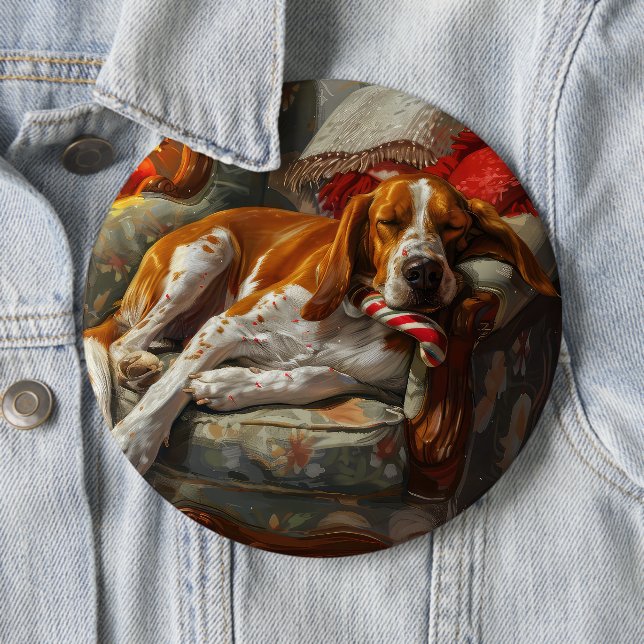 American English Foxhound Dog Christmas Festive Button (In Situ)