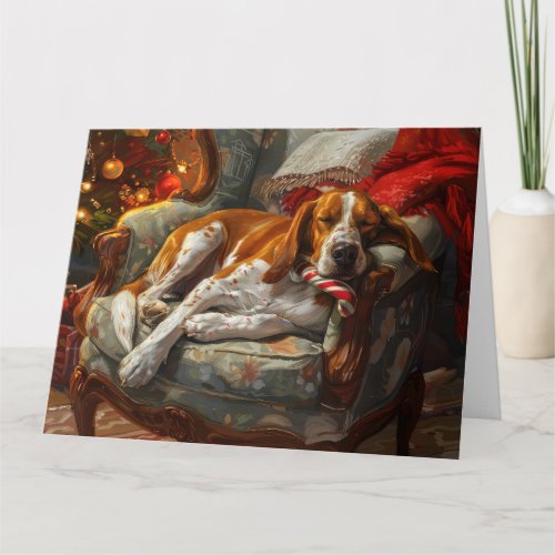 American English Foxhound Dog Christmas Festive Card