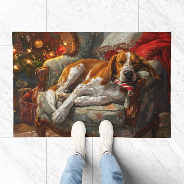 American English Foxhound Dog Christmas Festive Doormat (Indoor)