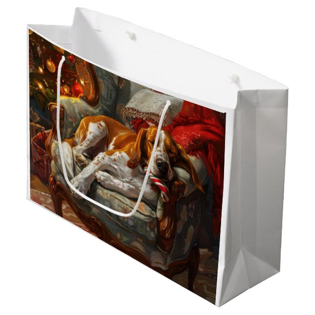 American English Foxhound Dog Christmas Festive Large Gift Bag (Front Angled)