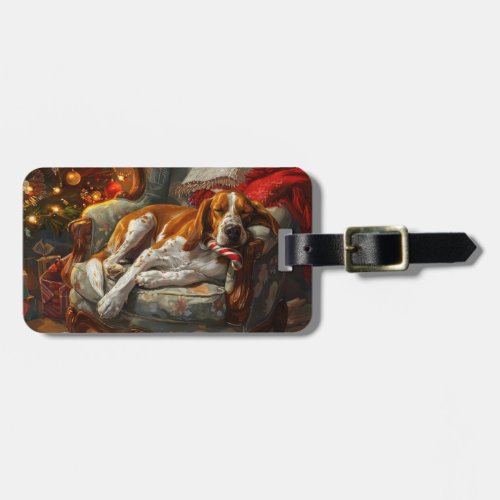 American English Foxhound Dog Christmas Festive Luggage Tag