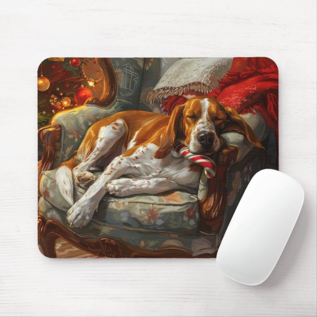 American English Foxhound Dog Christmas Festive Mouse Pad (With Mouse)